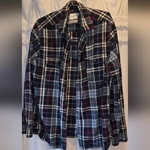 Goodfellow & Co Navy Black and Red Plaid Button-Down Long Sleeve Collared Shirt